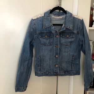 Denim Jacket with White Cotton Lace Details